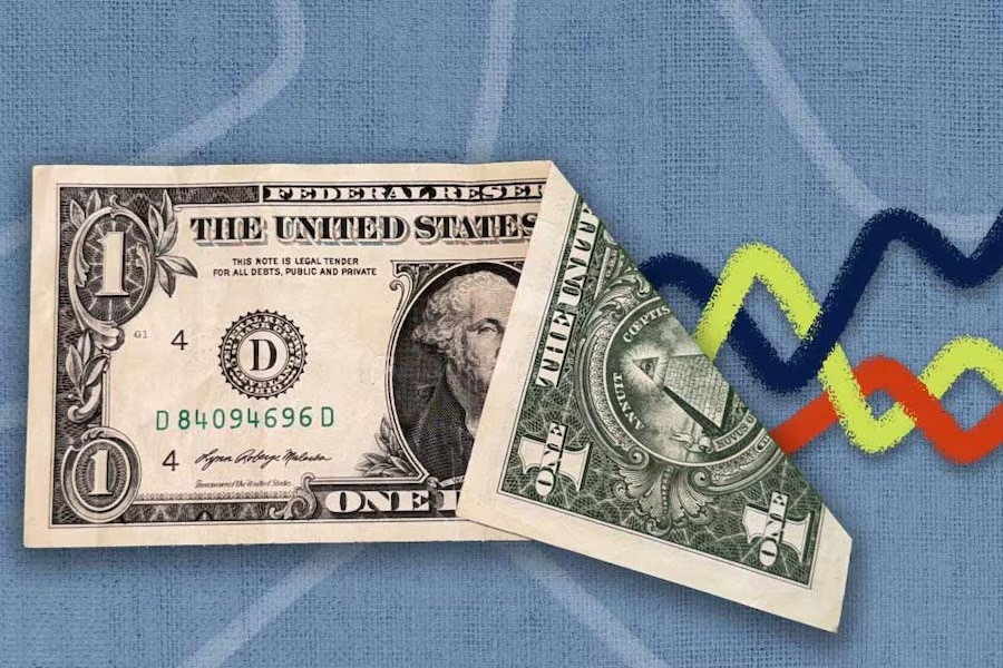 Dollar bill with chart lines coming out of it.