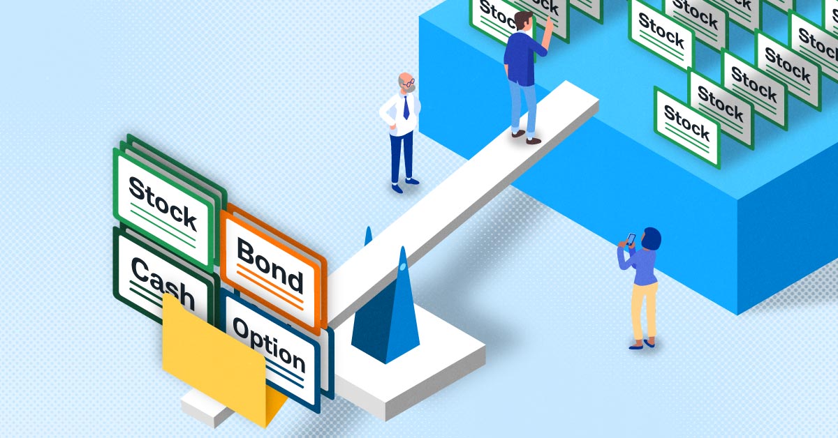 A man standing on a seesaw with portfolio margin lifting him up to select stocks.